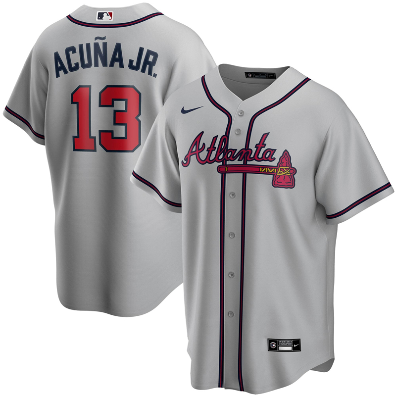 2020 MLB Men Atlanta Braves 13 Ronald Acuna Jr. Nike Gray Road 2020 Replica Player Jersey 1